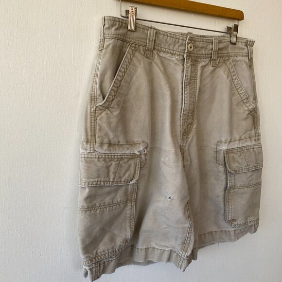 American Eagle Cargo Shorts Mens Size 30 Khaki Distressed VTG Y2K Destroyed - Picture 5 of 9